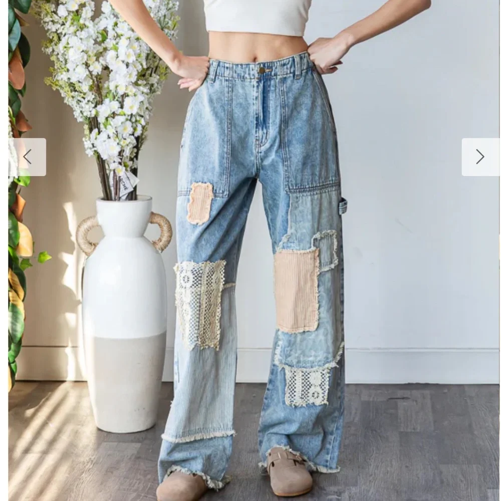OLI AND HALI 🤎 552 OLI & HALI PATCHWORK FRAYED HEM DENIM JEANS